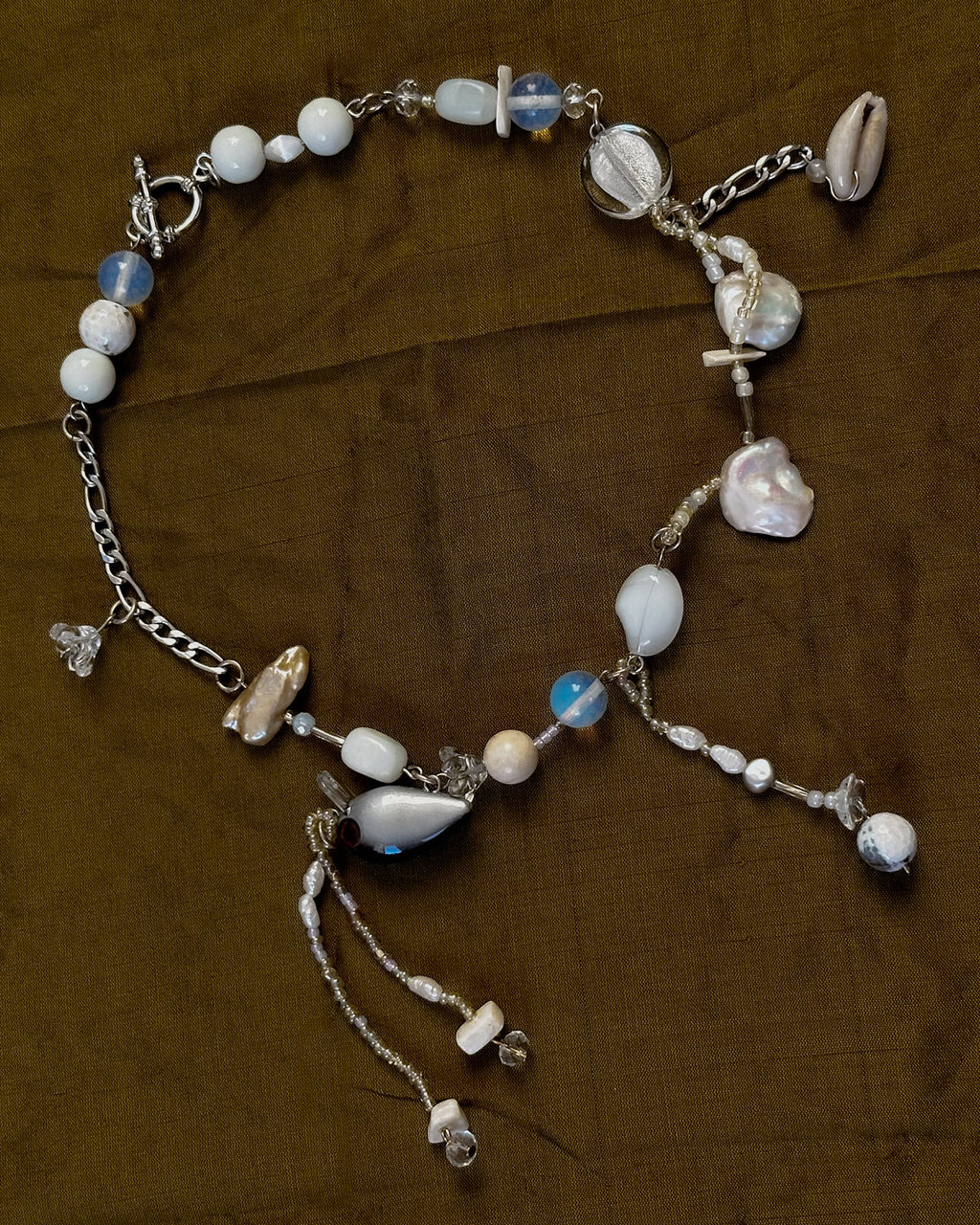 Silver Fish Strands Necklace
